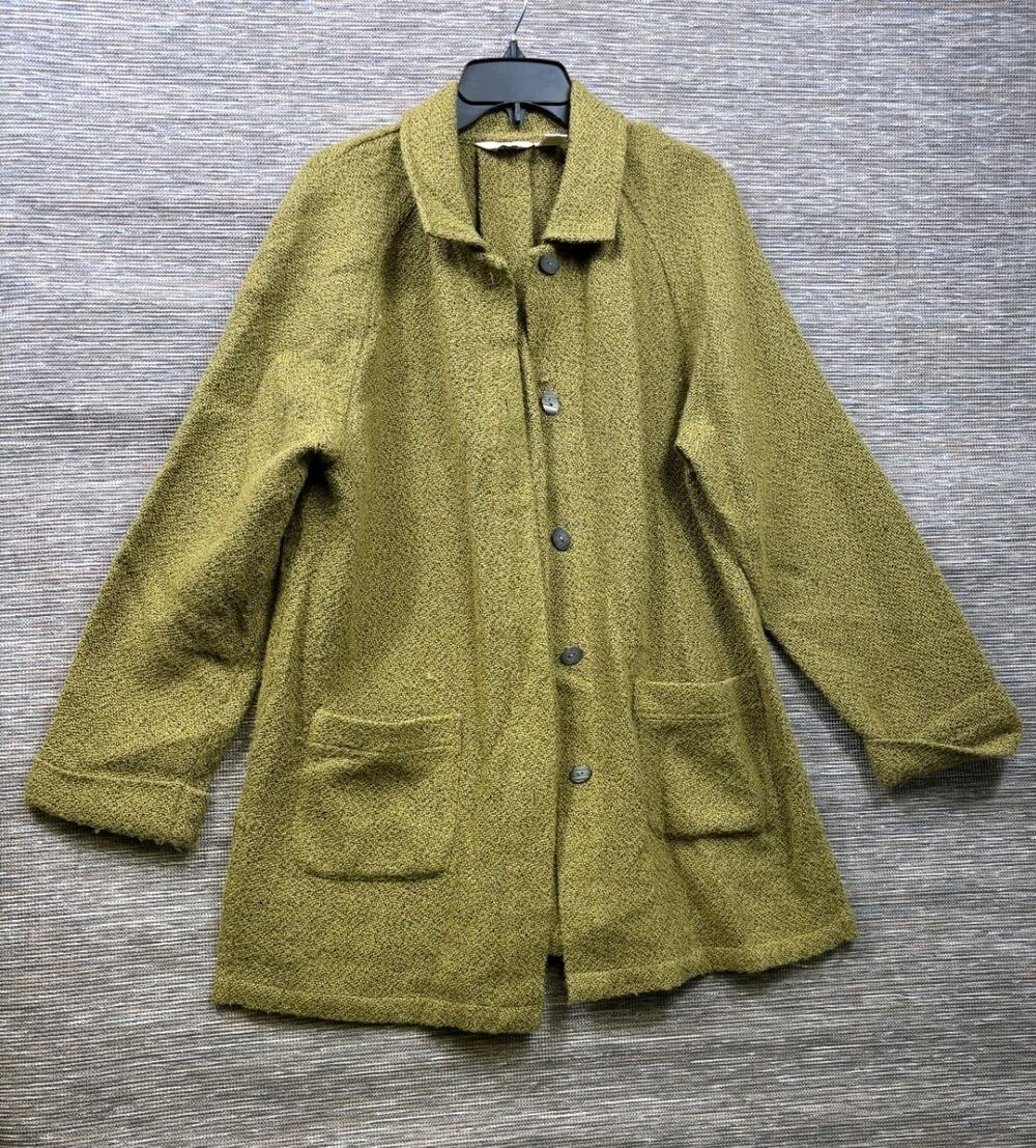 J Jill Womens Wool Blend Woven Knit Swing Coat Cardigan Womens Size M Olive